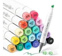 Ohuhu Alcohol Markers Brush Tip, 24 Basic Colors Double Tipped Alcohol Based Art Marker Set for Artist Sketching Adult Coloring Illustration - Brush and Chisel Dual Tips - Honolulu
