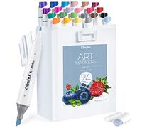 Ohuhu Alcohol Markers Slim Broad and Fine Tip, 24+1 Basic Tones Seamless Blending Ink Refillable Markers for Coloring, Journal, Writing, Highlighting, Note-Taking, Doodling, Mind Mapping - Kaala Serie