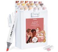 Ohuhu Alcohol Markers Slim Broad and Fine Tip, 24+1 Skin Tones Seamless Blending Ink Refillable Markers for Portraits, Fashion Design & Character Art - Kaala Serie