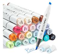 Ohuhu Alcohol Markers Supreme Brush & Chisel, 24 +1 Colours Seamless Blending Ink Refillable Dual Tips Colouring Pens for Adults Artists Professionals for Drawing, Sketching, Manga - Honolulu Plus