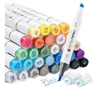 Ohuhu Alcohol Markers Supreme Brush & Chisel, 36 +1 Colours Seamless Blending Ink Refillable Dual Tips Colouring Pens for Adults Artists Professionals Drawing, Sketching, Manga - Honolulu Plus