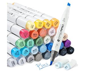 Ohuhu Alcohol Markers Supreme Brush & Chisel, 36 +1 Colours Seamless Blending Ink Refillable Dual Tips Colouring Pens for Adults Artists Professionals Drawing, Sketching, Manga - Honolulu Plus