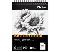Ohuhu Bamboo Sketch Book - No Peeling & Easy to Erase, 100 Sheets (200 Pages) Spiral Bound Artist Sketchbook, Large Size (9×12"), 110GSM Acid-Free Paper for Pencils, Charcoal & Colored Pencils