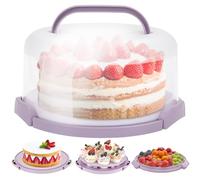Ohuhu Cake Carrier with Handle, Portable Round Cake Box for 10 Inch Cake, Cake Storage Container with Cover Two Sided Base for Pies Nuts Fruit, Safe Storage & Transport, Great Gift Choice