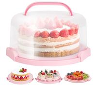 Ohuhu Cake Carrier with Handle, Portable Round Cake Box for 10 Inch Cake, Cake Storage Container with Cover Two Sided Base for Pies Nuts Fruit, Safe Storage & Transport, Great Gift Choice