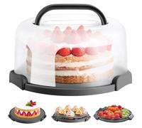 Ohuhu Cake Carrier with Handle, Portable Round Cake Box for 10 Inch Cake, Cake Storage Container with Cover Two Sided Base for Pies Nuts Fruit, Safe Storage & Transport, Great Gift Choice