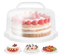 Ohuhu Cake Carrier with Handle, Portable Round Cake Box for 10 Inch Cake, Cake Storage Container with Cover Two Sided Base for Pies Nuts Fruit, Safe Storage & Transport, Great Gift Choice