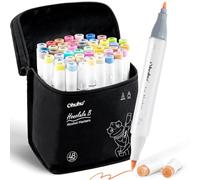 Ohuhu Coloring Pens, 48 Coloured Graffiti Markers Double Tip (Brush & Fine Tip) Alcohol Marker Pens for Artist Art Markers for Adult Colouring Illustration for Christmas