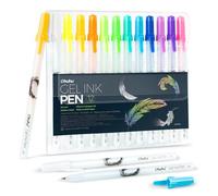 Ohuhu Coloured Gel Ink Pens, 12 Pack 0.8mm Extra Fine Opaque Gel Ink Pens Smooth for Highlight Black Paper Art Drawing Sketching Scrapbook Illustration Bullet Journal - Leahi