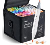 Ohuhu Colouring Pens 104 Colours Permanent Marker Pens Dual Tip Brush & Fine Sketch Marker for Artist, Students, Brush Markers for Sketching, Adult Coloring Calligraphy Drawing Illustration
