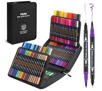 Ohuhu Colouring Pens: 120 Colours Dual Tips Brush Pens Water-Based Art Markers Set for Adults Colouring Book Drawing Sketching, Non-Bleeding - Maui - Black Carrying Bag