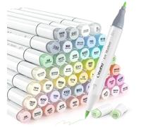 Ohuhu Colouring Pens, 48 Pastel Colours Permanent Marker Pens Dual Tip Brush & Fine Sketch Alcohol Marker for Artist, Students, Brush Markers for Coloring Calligraphy Drawing