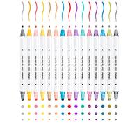 Ohuhu Dot Marker Pens 15 Set, 10 Regular Colours + 5 Metallic Colours Dual Tip (Bullet & Round) Paint Pens - Water-Based Ink for Journaling Scrapbooking Photo Album Anime Highlighting Doodling Drawing