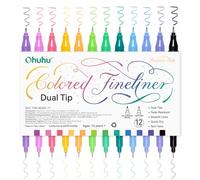 Ohuhu Fineliner Pens, 12 Colours Waterproof & Alcohol-proof Calligraphy Brush & Fine Dual Tips Fineliners for for Adults Artists & Beginners Drawing Sketching Bullet Journal Outlining Office Class