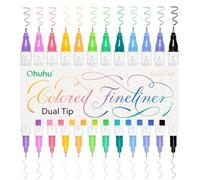Ohuhu Fineliner Pens, 12 Colours Waterproof & Alcohol-proof Calligraphy Brush & Fine Liner Dual Tips Fineliners for Adults Artists & Beginners Watercolour Drawing Sketching Manga Anime Bullet Journal