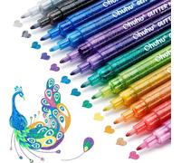 Ohuhu Glitter Markers Pen, 12 Glitter Colours Metallic Shimmer Marker - Fine Po