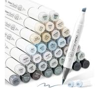 Ohuhu Grayscale Alcohol Markers Brush Tip- Double Tipped Alcohol Based Art Marker Set for Artist Adults Coloring Illustration Shading Layering- 36 Grey-tone Colors Chisel& Brush