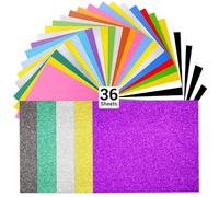 Ohuhu Heat Transfer Vinyl, 36 Pack Sheets Iron on Vinyl, Include 20 Assorted Colors + 5 Glitter Colors HTV Vinyls for DIY Iron on Fabrics T-Shirts Hats with Heat Press Machine & Craft Cutter Machine