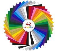 Ohuhu Heat Transfer Vinyl, 42 Pack Easy to Cut & Weed HTV Vinyl for Circut for T-Shirts Hats Leathers DIY - 12" x 10" 20 Glossy Colours Iron on Vinyl via Heat Press Machine & Craft Cutter Machine