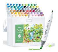 Ohuhu Markers, 60+1 Colours Mini Brush & Slim Broad Dual Tipped Alcohol Markers, Seamless Blending Refillable Ink Landscape Tone for Artists Adults Colouring Drawing Sketching - Kaala B Series