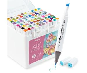Ohuhu Markers, 80 Colours Double Tipped(Chisel & Fine) Alcohol Markers + 1 Colourless Blender - Art Colouring Pens for Adults Artists Beginners Painting Sketching Illustration - Manoa Series