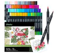 Ohuhu Markers 80 Colours with 72 Pages Colouring Books - Dual Tip Markers for Adults Colouring Books - Art Marker Set Bundles with 100% Bleed-Proof Coloring Pages - Fineliner & Brush