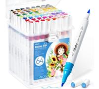 Ohuhu Markers Water-Based, 64 Colours Dual Tip (Brush & Fine) Art Markers Brush Pens for Adults Colouring Pens for Anime Manga Design, Calligraphy, Drawing, and Illustration