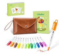 Ohuhu Mini Alcohol Markers Brush Tip, 12 Colors Killing Time Reusable PU Pocket Travel Set - Vibrant & Seamless Blending Art Markers with A Coloring Book for Adult, All-in-One Travel Coloring Kit