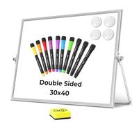 Ohuhu Mini Whiteboard A3, Dry Erase Small White Board with 10 Pens, 4 Magnet and 1 Eraser, 40 x 30 cm Double-Sided Desktop Magnetic Whiteboard with Stand, for Wall, Drawing, Reminder, Kitchen List