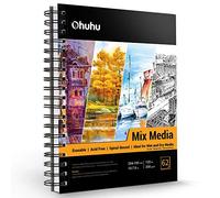 Ohuhu Mixed Media Sketchbook 10×7.6" (25.4×19.3cm) Portrait Format - 200gsm Spiral Bound, 124 Pages (62 Sheets) Acid-Free Paper for Watercolour, Acrylic, Pencils & Pastels, Wet & Dry Media