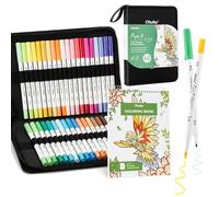 Ohuhu Paper-Friendly Markers and Coloring Book Set: 40 No-Peel Water-Based pens & 230g No-Bleed Watercolor Pad, Dual Tip Brush & Fine Portable Pouch - Ideal for Adults Journaling Stress Relief & Gift