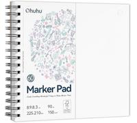 Ohuhu Sketchbook - Double-Sided Bleedproof, 120 Pages (60 Sheets) 150GSM No Bleed-Through Paper for Alcohol Markers, 8.3×8.3 in (21x21cm) Square, Spiral Bound Art Journal for Ink & Watercolour
