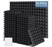 Ohuhu Sound Proofing Panels 36 Pack, 2"x12"x12" Acoustic Foam Panels Pyramid with Double Sided Tape, Fire Retardant High Density Eco-friendly Acoustic Wall Panels for Studio Office Home