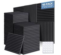 Ohuhu Sound Proofing Panels 48 Pack, 1"x12"x12" Acoustic Foam Panels Wedges with Double Sided Tape, Fire Retardant High Density Eco-friendly Acoustic Wall Panels for Studio Office Home