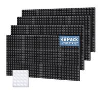 Ohuhu Sound Proofing Panels 48 Pack, 2"x12"x12" Acoustic Foam Panels Pyramid with Double Sided Tape, Fire Retardant High Density Eco-friendly Acoustic Wall Panels for Studio Office Home