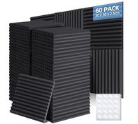Ohuhu Sound Proofing Panels 60 Pack, 1"x12"x12" Acoustic Foam Panels Wedges with Double Sided Tape, Fire Retardant High Density Eco-friendly Acoustic Wall Panels for Studio Office Home
