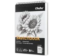 Ohuhu Tear-Resistant Sketchbook - Bamboo Fiber Sketch Book - Large Drawing Pad (9×12") - 100 Sheets (200 Pages) - Top Spiral-Bound Sketch Pad - 110 GSM - Acid-Free Art Drawing Sketching Paper
