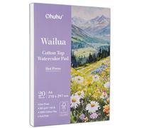 Ohuhu Watercolour Paper Pad A4, 20 Sheets 300gsm Hot Press Fine Grain - 100% Cotton Top Surface with Patented Technology, Acid-Free Mixed Media Pad for Watercolour, Ink & Gouache