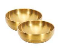 Ohulelks 2Pcs 7.3In Gold Large Stainless Steel Soup Bowl, 35OZ Double Walled Sashimi Dish, Unbreakable Serving Bowl Rice Bowls