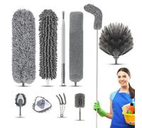 OHVBAEON Feather Duster,9 PCS Extendable Duster with Extension Pole Up to 100'',Bendable Gap Dust Brush Microfibre Feather Duster Blinds Brush Tabletop Sweeper for Cleaning High Ceiling Fans,Furniture