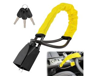 OHVBAEON Steering Wheel Lock,Car Steering Wheel to Seat Belt Locks,Heavy Duty Universal Steering Locks High Visibility Car Lock Anti-Theft Device,3Keys (Yellow)