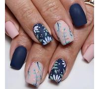 OHWODA Flower Press on Nails Short Square Fake Nails Matte Spring Summer Glue on Nails with Flower Leaf Designs Acrylic Stick on Nails Reusable Artificial Nails for Women Manicure Decorations 24Pcs