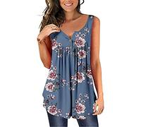 OHXSM Women Boho Print Tops Buttons V Neck Blouse Womens Plus Size Sleeveless Shirt Basic Elegance T-Shirt Oversize Tunic Tops Tank Tops Tee Shirt Vest (Blue/XL)