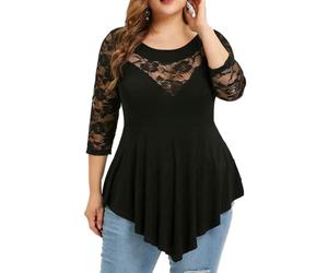 OHXSM Women Lace Tops Round Neck Short Sleeve Blouse Loose Solid Color Shirts Summer Ladies Blouses Crew Neck Tunics Casual Long Sleeve Tshirts Sheer Lace Tops Loose Fit Womens Womens Floral Lace top