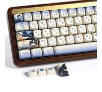 OHY XVX MOA Profile Japanese Fuji Mountain Theme Keycaps Set, 132 - Key Blue & Creamy White Custom Keycaps for US Layout Mechanical Keyboards -Blue and White