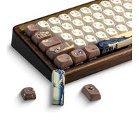 OHY XVX MOA Profile Japanese Fuji Mountain Theme PBT Keycaps Set, 140-Key Coffee & Cream Custom Keycaps for US Layout Mechanical Keyboards (Brown/Beige Design with Key Puller)