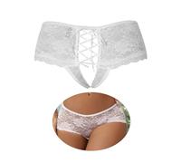 ohyeahlady French Knickers Women Plus Size Cross Back Bikini Briefs Thongs Sexy Hipster Pantie Sheer Floral Lace Underwear White Size 12 14