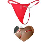 ohyeahlady G-Strings for Women Sexy Shiny Crystal Chain Micro Thongs T-back Tangas Briefs Plus Size Underwear Low Rise Mesh Panties Red,Size 8-10