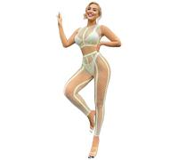 ohyeahlady Glow in The Dark Bodystocking Sheer Fishnet Lace Lingerie Sets Catsuit Crop Top Stretchy Tights Sexy Babydoll Nightwear Rave Outfits Green One Size