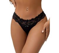 ohyeahlady Lace Thongs for Women Sexy Stretchy French Knickers Plus Size Underwear Ladies Panties Hipster Bikini,Black UK 12-14